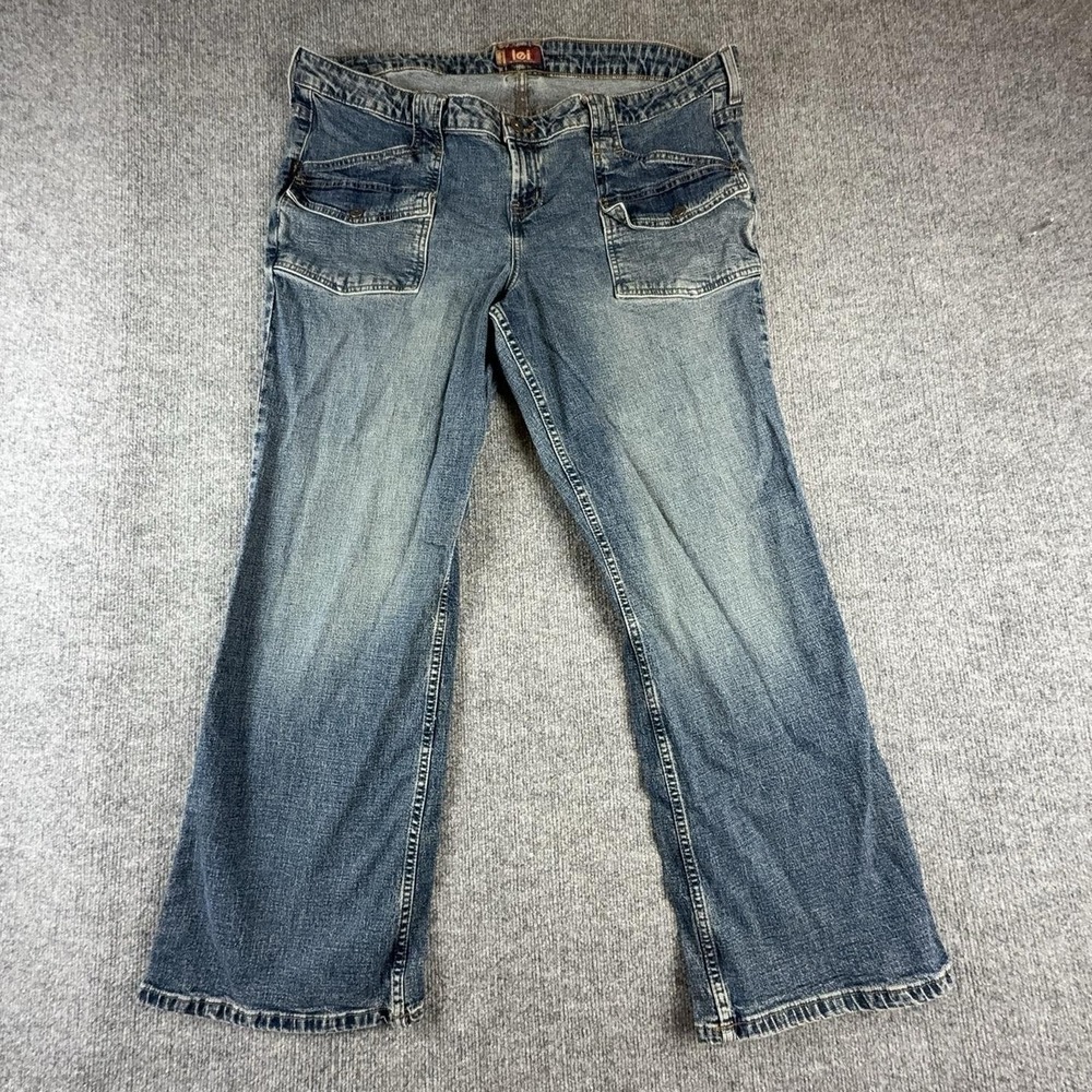 Y2K LEI Jeans Womens 20 Medium Wash Blue Mid Rise Relaxed Bootcut Stretch Denim